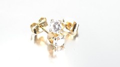 Vintage Estate 14K Solid Yellow Gold 0.5ct Cubic Zirconia Stud Earrings 4mm