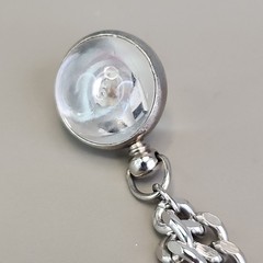 Vintage Mustard Seed Charm Bracelet Round Glass Dangle Silver Tone 6.75″