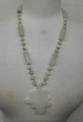 Vintage 24″ Smokey White Art GLASS Necklace PRETTY