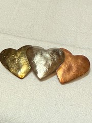 triple heart brooch three color copper brass and silver tone brooch