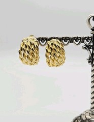 Weave Braid Hoop Earrings Clip On Gold Tone Couture Deco .75 in Vintage
