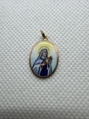 19k 800 PORTUGUESE ENAMEL GOLD MARY TEREZINHA SO JESUS RELIGIOUS MEDAL PENDANT