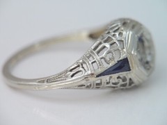 VINTAGE ART DECO 18K WHITE GOLD SAPPHIRE FILIGREE SEMI MOUNT RING 5 1/2