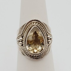 Artisan Smoky Quartz Teardrop Southwestern Style Silver 925 Ring Sz 5.75 Tested
