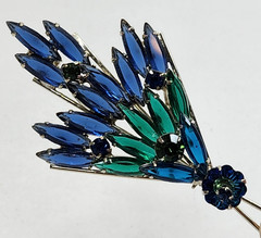 Vtg Juliana Margarita Navettes Blue Green Spray Brooch Pin Clip Earrings (READ)