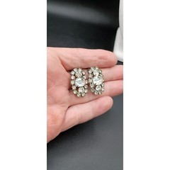 Vintage Art Deco Rhinestone Earrings Clip On Glam SilverTone 1″