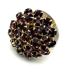 Vintage Purple Rhinestones Round Domed GoldTone Adjustable Ring Size 6.5