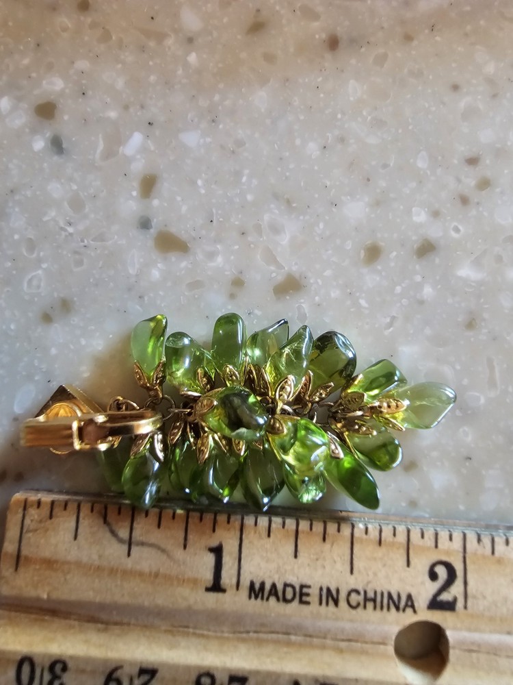 Vintage Mid Century Natural Peridot Chip Fringe Bracelet & Earrings Set
