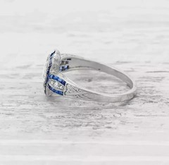 Art Deco Style Lab Created Diamond Sapphire 14K White Gold FN Engagement Ring