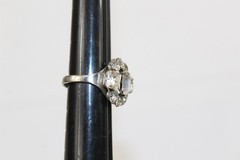 Ring Silver-Tone Alloy With Clear Stones Adjustable Size Band Vintage