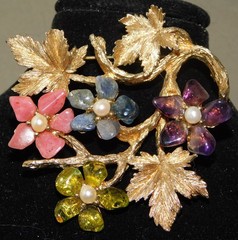 VINTAGE Signed ORIGINAL SWOBODA FLOWER BROOCH MULTI-STONE 2 1/2″ x 2 1/2″