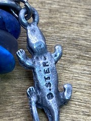 Vintage Natural Stone Alligator Charm Sterling Silver Choker Necklace 14”