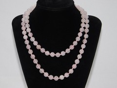 Vintage Hand Knotted Rose Quartz Gold 32″ Round Bead Necklace & Pierced Earrings