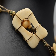 Original Vintage Designer MCM Bronze Bovine Coral Gemstone Bone Estate Necklace