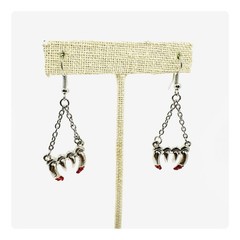 Vintage Vampire Fangs Halloween Fashion Forward Dangling Earrings Silver/Red