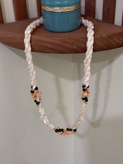 Vintage Cream Color Beaded Necklace With Coral Green And Gold