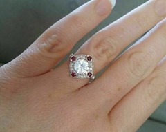 Art Deco Style Round Cut Lab Created Diamond & Ruby 925 Silver Engagement Ring