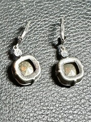Vintage Glass Opal Rhinestone Silver tone Pierced Earrings, dangles 1.25″