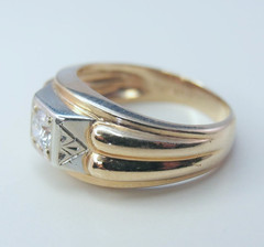 Vintage Art Deco 14k Multicolor Gold Man’s Solitaire .31ct Diamond Ring Size 7+