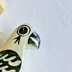 Chunky Carved Wood Bead Hand Painted Wood Parrots Birds Necklace Tribal Boho
