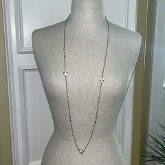 Vintage Judith Jack Sterling Silver Marcasite Mother of Pearl Pink Necklace 42″