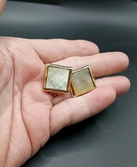 Vintage Thick Gold Plated Clip-Ons Earrings Mother Of Pearl Inlay Square 3/4″