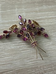 Pink Rhinestone Bouquet Brooch Earrings Set Vintage Mid Century Modern