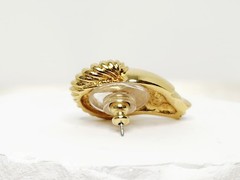 Pair KJL For Avon Gold Tone Green Eyed Ram Head Post Earrings
