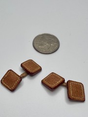Vintage English Leather Double Sided Square Cufflinks in Leather Travel Case