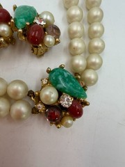 Vintage Necklace ART Signed Clip Earrings Simulated Pearl Beads Lot Matching PJ