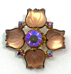 Mid‑Century Satin‑Frost Tulip Brooch Rare Boutique Floral AB Firestone Center