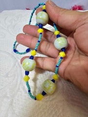 Vtg White Yellow Blue turquoise color glass beads Necklace 24in”- READ