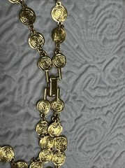 Liz Claiborne Signed Vintage 32″ Double Strand Gold Tone Coin Disc Necklace