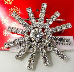 Rhinestone Snowflake Pin 2 inch Round Winter Christmas 12 Spokes US Seller STP
