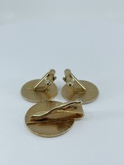 Mr Tara River boat cufflinks and tie clip set red gold white enamel 1″