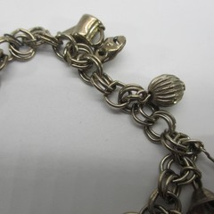 Vintage Charm Bracelet Mask Bell Heart Pitcher Key Silver Tone
