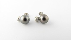 Vintage 14 Karat White Gold Black Pearl and Diamond Earrings #3318