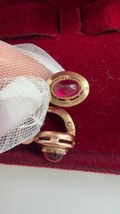 Vintage USSR 925 Sterling Silver Gold Plated Red Corundum Earrings NOS