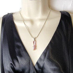 Vintage Pink Cubic Zirconia Baguette Pendant Silver 925, Modernist, 1 5/8″L