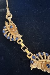 40s Retro Barclay Goldfilled Necklace Blue Rhinestone Floral Multi Tone Gold GF