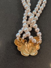 Kenneth Jay Lane KJL Avon Double Strand Faux Pearl Butterfly Necklace N110
