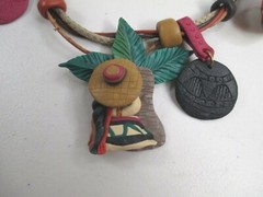 Vintage Artisan Necklace Siesta Polymer Clay Convertible pin pendant OOAK