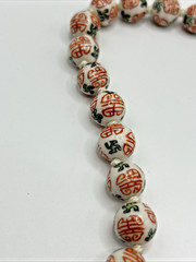 Porcelain Bead Necklace Chinese Hand Painted Hand Knotted 24 Inches