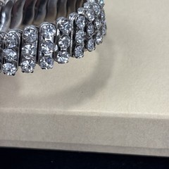 Vintage Silver Tone Expandable Stretch Clear Rhinestone Bracelet 3 Rows