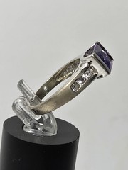 Vintage FAS 925 Sterling Silver Simulated Amethyst & Cubic Zirconia Ring Sz 7