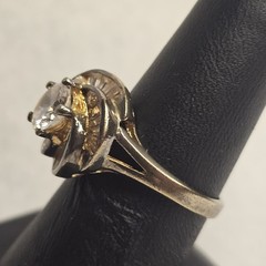 Vintage JAL CZ Crown Ring Size 8 Sterling Silver Gold Over Halo Statement Ring
