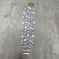 Vintage Pink beaded Rose Gold Magnetic Clasp Bracelet – 5 strands – 7.25″