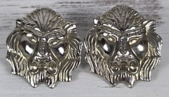 Vintage MCM Silver Tone Roaring Lion Head Pierced Earrings