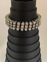 Vintage ^ 3-Row Clear Rhinestone Expansion Stretch Bracelet in Silver Tone