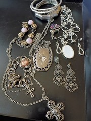 VTG To Now JEWELRY LOT Wearable Curated Mix Silver Tone Bracelets-Earrings++